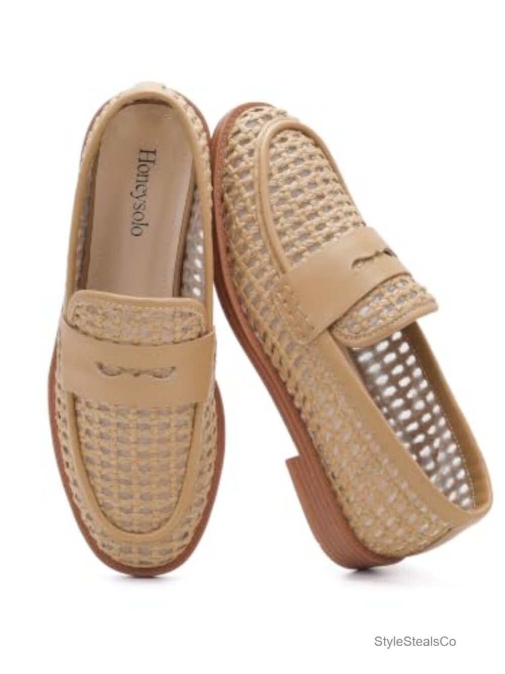 Woven Raffia Penny Loafers Slip-On Flats Business Casual Women's Shoes